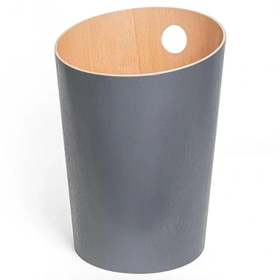 Imagen de Kazai.® Papelera de Diseño &#039;Bennet&#039; Cubo Basura Única para Oficina, Dormitorio, Habitación Infantil y Más Hecha Chapa Madera Real Gris (oscuro)