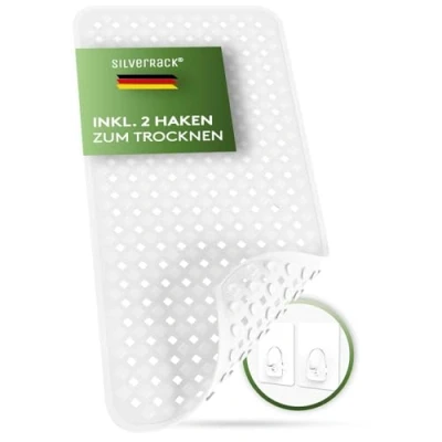 Imagen de SilverRack alfombrilla antideslizante para bañera de 88 x 40 cm (blanco y negro), sin BPA, niños bebés, resistente al moho lavable a máquina, baño