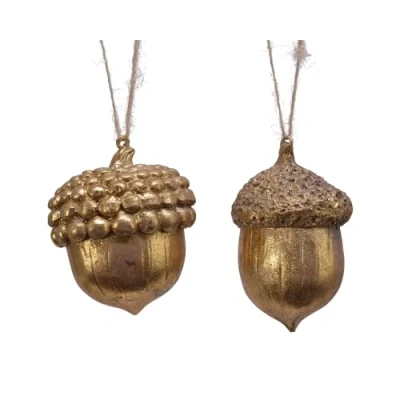 Imagen de Juego de 2 adornos para árbol Navidad (8 cm), diseño bellota oro