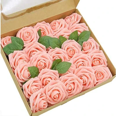 Imagen de Ruiuzioong Rosa Artificial Flor 25PCS Falsa Espuma Mirada Real con Hoja y Vástago Ajustable para Bricolaje Ramos de Boda Decoraciones el Hogar Nupciales (Light Pink, 25pcs)