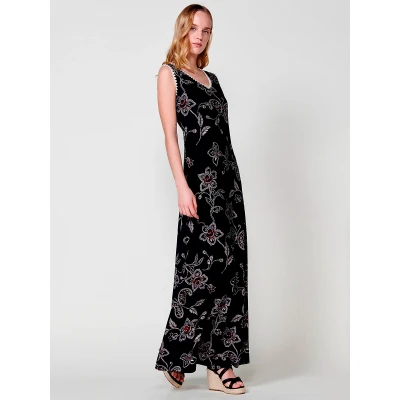 Imagen de Koroshi Vestido Largo con Estampado Tropical y Bordado Manta para Mujer en Color Azul, de Navy, Talla XL
