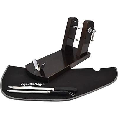 Imagen de JAMONERO BUARFE Rioja con Set Negro EN Madera DE Pino para Profesional HOGAR +Cuchillo + CHAIRA Cubre Jamon Color: (Tabaco Negro)