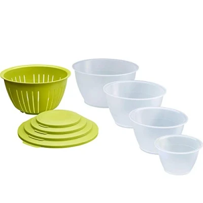 Imagen de Westmark Juego De recipientes, 4 recipientes incl. tapas y colador, 9 piezas,Capacidad: 0,6/1,3/2,5/4,4 litros, plástico, Sin BPA, Olympia, Color: transparente/verde, 2420226A