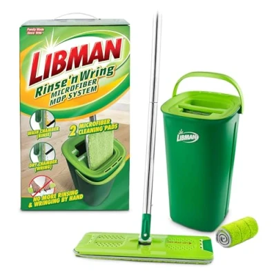 Imagen de Libman Rinse &#039;n Wring Mop and Bucket System Mopa de Microfibra para Suelos Limpiador Madera Dura húmeda y Seca Cámaras Agua Limpia Sucia Cuchillas Goma 2