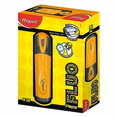 Imagen de Maped Material Escolar Subrayador Classic 12 Subrayadores de Color Naranja Diseño con Punta Biselada Trazo 1 a 5 mm Tapón Presión Ideal para Apuntes