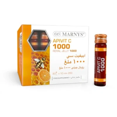 Imagen de Apivit C 1000 mg MARNYS, Jalea Real Pura y Vitamina C, Para los Procesos Metabólicos, Acción Nutritiva Antioxidante, 20 Viales sabor Naranja