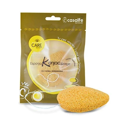 Imagen de Casalfe Esponja Natural Facial Konjac 100% Biodegradable para Exfoliación Suave Contiene Curcuma Calmante, Cúrcuma