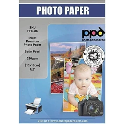 Imagen de PPD Inkjet 5 x 7 (aprox. 13 18 cm) 100 Hojas de Papel Fotográfico 280 g/m² Satinado Perlado Calidad Profesional Secado Instantáneo Para Impresión Inyección Tinta 86