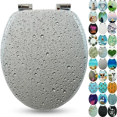Imagen de Sanfino® Premium Tapa de WC con descenso automático asiento inodoro madera, muchos motivos coloridos y decorativos, cómodo, montaje fácil instrucciones incl. &quot;Grey Splash II&quot;
