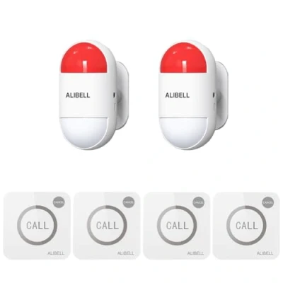 Imagen de ALIBELL Kit de alarma sirena estroboscópica remota, sistema pánico fuerte (funciona con pilas y carga USB), seguridad emergencia para el hogar, tienda, fábrica,