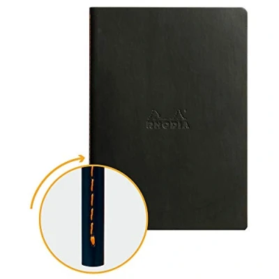 Imagen de Clairefontaine Rhodiarama Libreta grapada, textil, 64 páginas Dot de lunares marfil A5, 14,8 x 21 cm, 90 g Negro