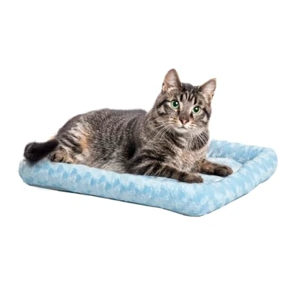 Imagen de MidWest Homes for Pets modelo 40218 PB cama para perros con cabezal, longitud de 45,72 cm, y gatos cómodo adecuado razas toy, color azul