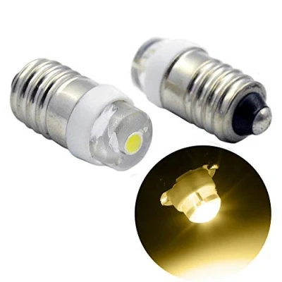 Imagen de Ruiandsion E10 Bombilla LED DC 5 24V 0.5W 3000K Blanco cálido 200LM para Linterna antorcha antorcha, Tierra negativa (paquete de 2)