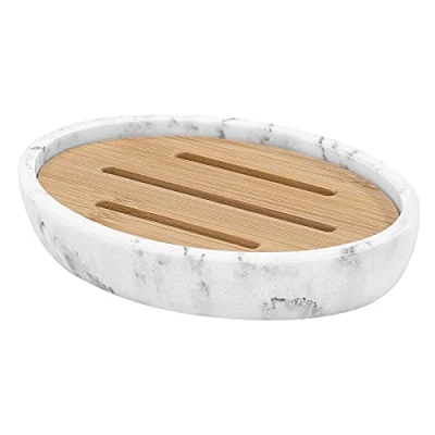 Imagen de Luxspire Jabonera Oval de Jabón Resina Cuarto Baño, Bandeja Joyería, Decoración Hogar, Salón y Dormitorio, Plato Organizador para Velas, Jabón, Toalla, Planta Grava Blanco