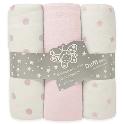 Imagen de Duffi Baby Pack 3 Muselinas Bebe Algodon Estampadas. Set Tres para Bebes Rectangulares 80 x 110 cm. Manta Verano Franela 100% Suave. Toallas Recien Nacido. Azul. 1392 12