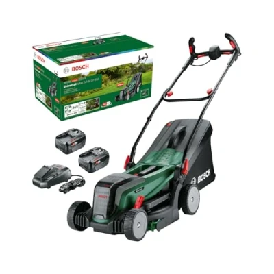 Imagen de Bosch Home and Garden cortacésped con batería UniversalRotak 2x18V 37 550 (hasta 500 m2 2 baterías de 4 Ah; Sistema 18 voltios; Anchura Corte: cm; V y Ah Cargador)