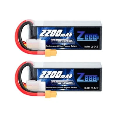 Imagen de Zeee 4S Lipo Batería, RC Batería 14.8V 2200mAh 120C con Conector XT60 para UAV Drones FPV Road Bike Quadcopters Avión Helicóptero Barco Coche (2 Paquetes)
