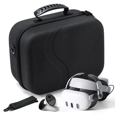Imagen de DEVASO funda de transporte grande para Meta Quest 3, forro suave compatible con diseño Kiwi/correa la cabeza batería BOBOVR y otros accesorios, bolsa rígida viajes