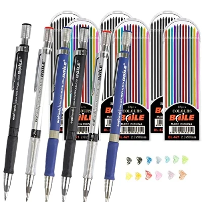Imagen de Dancepandas Portaminas 2mm 2B 6PCS Lápiz Mecánico Dibujo Mechanical Pencil y 72 Tubos De Recarga Plomo Recargas Color Negro Para Proyectos Escritura Manualidades Arte