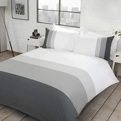 Imagen de Sleepdown Juego de Funda edredón Reversible fácil Cuidado con y Fundas Almohada, Color Gris