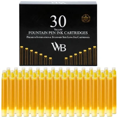 Imagen de Wordsworth &amp; Black Recambios De Tinta Para Pluma Estilográfica 30 Cartuchos Amarillo Tamaño Estándar Internacional Longitud Apr 2.04&quot; Diámetro La Base 0.24&quot;