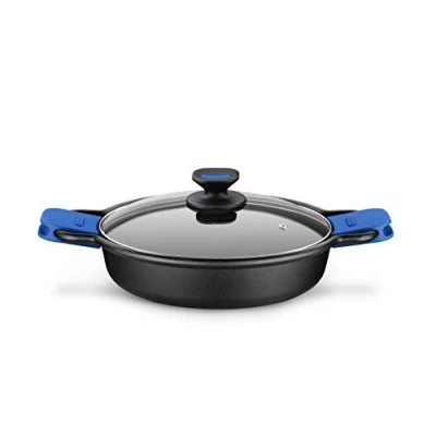 Imagen de Monix Solid Cacerola Baja, Tapa de Cristal y Asas Silicona, 2 litros, Aluminio Fundido, Negro Azul