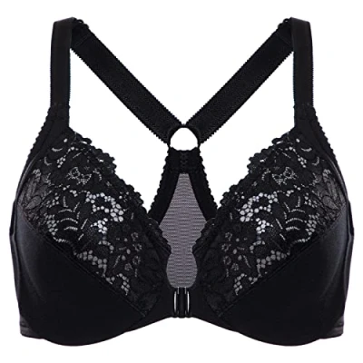 Imagen de DELIMIRA Sujetador de Encaje Cierre Frontal Talla Grande con Aros para Mujer Negro 115D