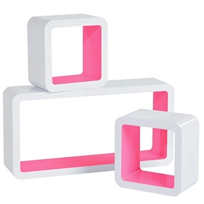 Imagen de WOLTU Estantería de Pared Cubo Conjunto 3 Estante Retro Colgantes CD Libreria Decorativo Baldas Flotante Rosa/Blanco RG9229rs