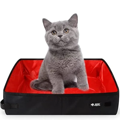 Imagen de Arenero de Viaje para Gatos Portátil XXL, Caja Arena Plegable Gatos, Impermeable, Fácil Limpiar Gatitos, Conejos Uso Interior, Camping al Aire Libre, Coche, Grande, 50 x 40 cm, Rojo