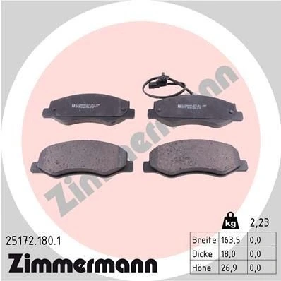 Imagen de ZIMMERMANN 25172.180.1 Juego de pastillas freno con contacto avisador desgaste Foto correspondiente a la entrega RENAULT: MASTER 3 Kasten