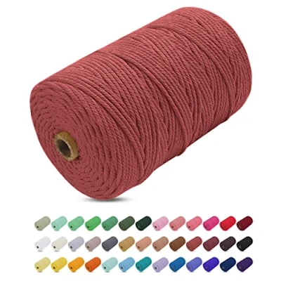 Imagen de Uiopa Hilo Macrame 3mm x 200m, Cuerda Gruesa de Algodon Natural, Cordel Colores Algodón para Manualidades, Pared, Cortinas, Colgar Plantas, Fotos (Rojo coral)