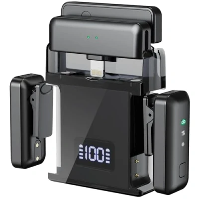 Imagen de Microfono Inalambrico para iPhone/Android/PC/Laptop, Micrófono Lavalier Inalámbrico Móvil Portátil,Portátil Bluetooth Grabación de Video, Youtube, TikTok, Vlog, Facebook