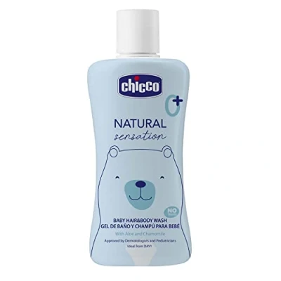 Imagen de Chicco Gel de Baño y Champú Natural Sensation, Cosmética Bebés Recién Nacidos 0 + Meses, Ingredientes Naturales, Limpia Cuerpo Cabello del Bebé, Envase Sostenible, 200 ml