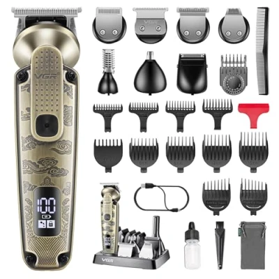 Imagen de VGR 095 Recortadora de Barba para Hombres, Set Cortapelos y Recortadoras Inalámbricas 7 en 1 Impermeables, Afeitadora Eléctrica con Hoja T Kit Cuidado Nariz Cuerpo Orejas Cara Bigote