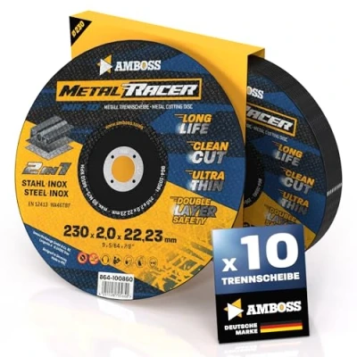 Imagen de 10 discos de corte Metal 230 x 2 22,23 mm diámetro El disco Racer by AMBOSS WERKZEUGE es adecuado para acero y inoxidable, acero/acero