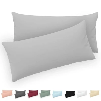 Imagen de Twinzen® Funda Almohada 50x80 (Juego de 2) Gris 100% Algodon Jersey Cojin para Cama Protector con Cremallera