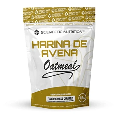 Imagen de Scientiffic Nutrition Harina de avena Oatmeal en Polvo, Fuente Proteínas, Baja Azúcares, Contribuye al Desarrollo la Masa Muscular, Sabor Tarta Queso con Caramelo 1,5 Kg