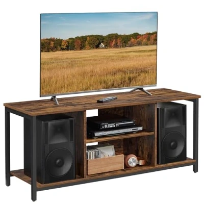 Imagen de VASAGLE Soporte de TV para hasta 60 Pulgadas, Mueble con estantes Abiertos, Consola Sala Estar, Entretenimiento, marrón rústico y Negro LTV060B01