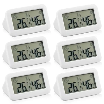 Imagen de termómetro digital con higrómetro interior, 6 unidades, mini medidor de humedad para interiores, indicador sonrisa, temperatura y habitación bebé, salón, oficina, color