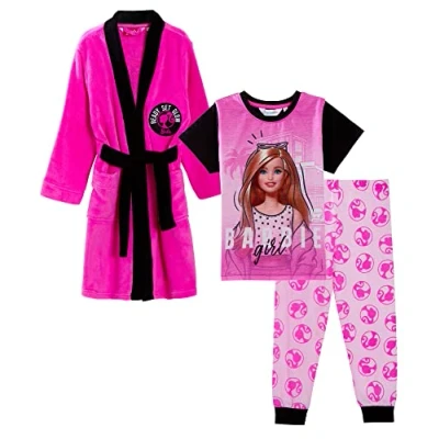 Imagen de Barbie conjunto de albornoz y pijama para niñas, 3 piezas a juego, rosa + pijama, rosa, 7 8 Years