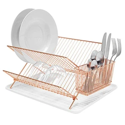 Imagen de simplywire Escurreplatos Plegable Bandeja de Secado Platos con Soporte para Cubiertos Cobrizo