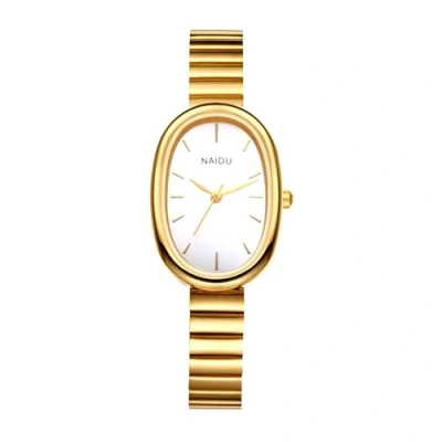 Imagen de JewelryWe Reloj Analógico Ultrafino Mujer: Relojes Oro de Cuarzo Ovalado para Señora Moda Simple Correa Ajustable Acero Inoxidable Resistente al Agua Escala Barras Negocios Ocio Regalos