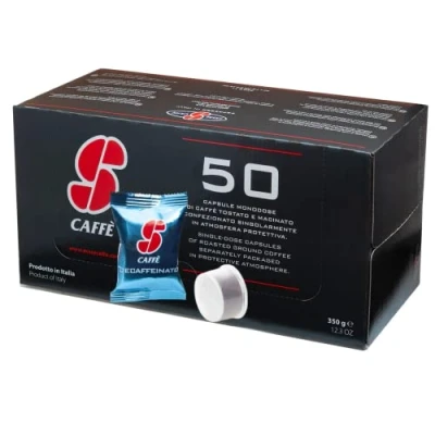 Imagen de Essse Caffe Mezcla de granos café descafeinado sin cafeína, tazas cápsulas compatibles con máquinas espresso S.12 (50 unidades)