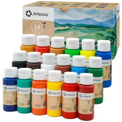 Imagen de Artecho Pinturas Acrilicas 18 x 59 ml, Acrylic Paint Set, Impermeable y resistente a la luz, para Lienzos, Tela, Madera, Cristal, Piedras.