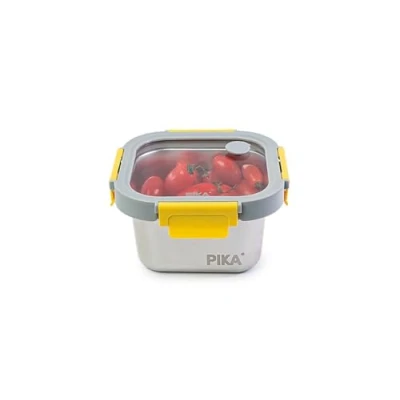 Imagen de PIKA Recipiente hermético para alimentos de acero inoxidable y tapa cristal templado ligera Compatible con microondas, horno, congelador MetalShock (5 600ml)