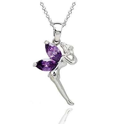 Imagen de Crystalline Azuria Mujer 18ct Chapado en Oro Blanco Hada Tinkerbell Collar con Colgante Violeta Cristales de Zirconia 45 cm para y Niña