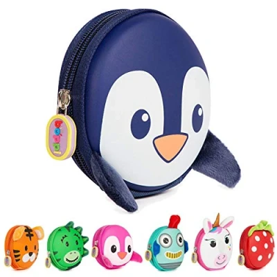 Imagen de boppi Tiny Trekker Monedero Infantil con Llavero Mini Cartera para Monedas Y Llaves Carcasa Rígida Cremallera Pingüino Azul