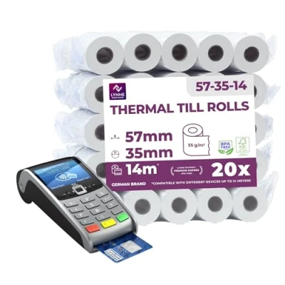 Imagen de Rollos papel térmico 57x35x12 mm para todos los TPV y las impresora térmica Rollo 57mm ideal máquinas de tarjetas Crédito (20 unidades)