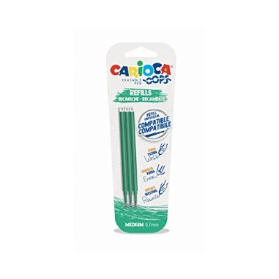 Imagen de Carioca Recambios de Bolígrafo Borrador Oops Verde, Recambio Compatible, Tinta Sensible a la Temperatura, 3 Piezas, Color Verde