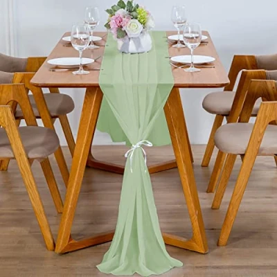 Imagen de YUNSHANGHE Camino de Mesa Moderno Gasa, 70 x 300 cm, Lavable, Mantel para Boda, decoración Tela, Bodas, cumpleaños, comunión (Matcha Verde)